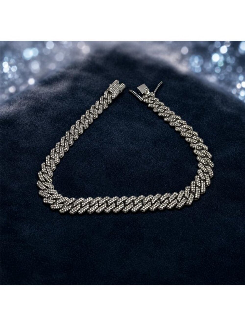 Silver Tone Iced Out Cuban Link Necklace 16" 13mm CZ Box Clasp Hip Hop